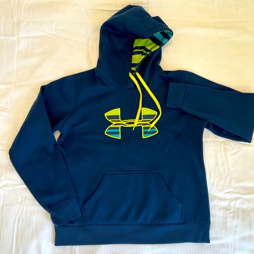 Under Armour UA Storm Navy Hoodie with Stripes inside Hood Size L
